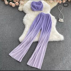 LAVENDER TWO PIECE TIBE TOP WITH FLARE PANTS